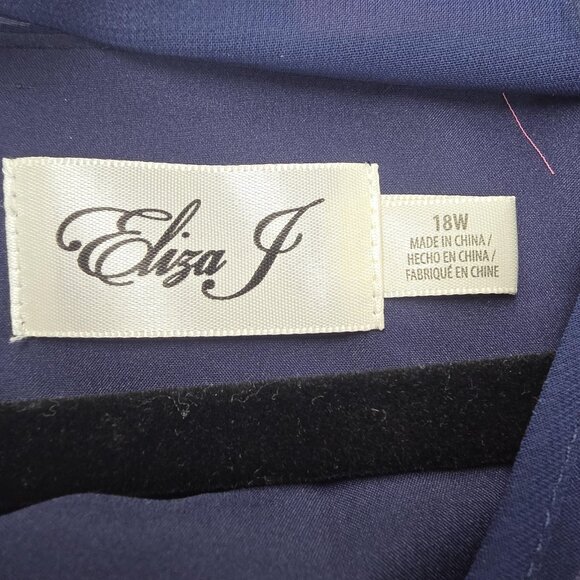Eliza J Dress Womens 18W Navy Blue Floral Chiffon Long Sleeve Ruffle Hem Shift - Picture 9 of 16